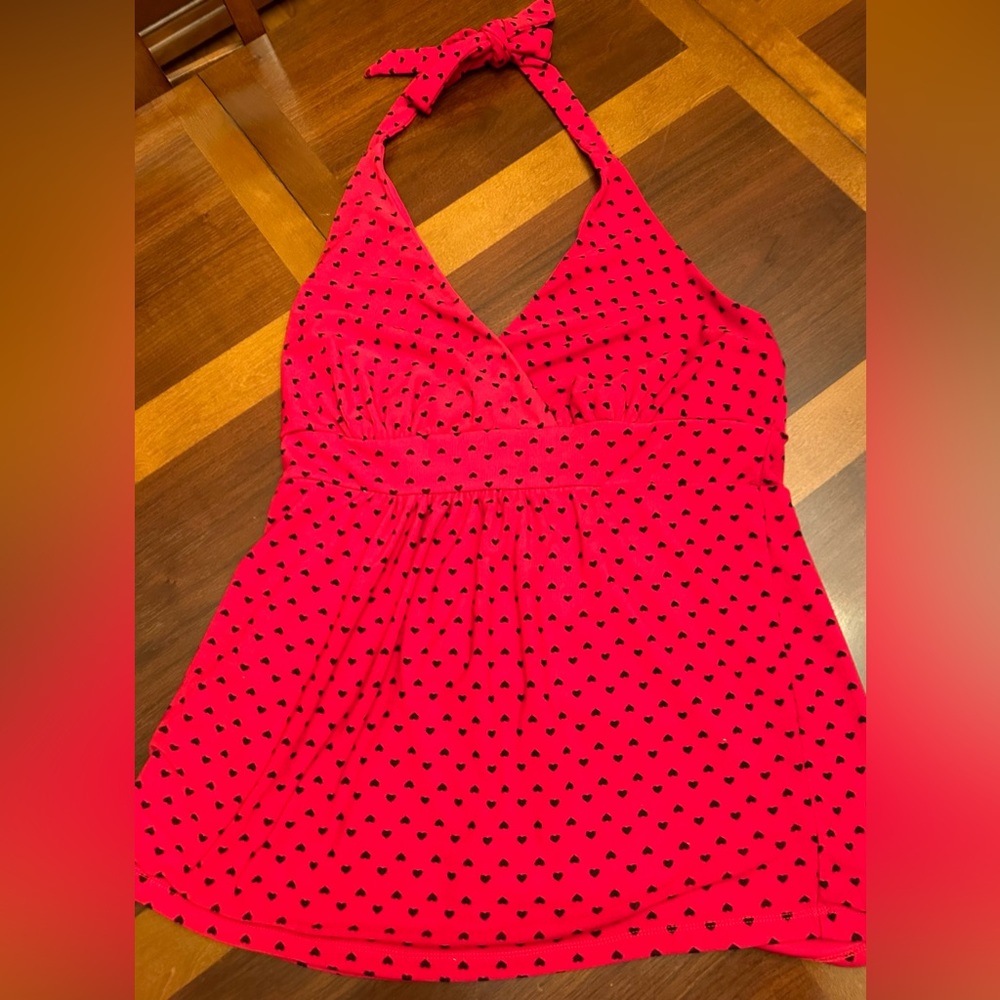 Torrid halter top, size 1. Red with black hearts.